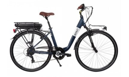 Vélo de Ville Électrique Mixte Bicyklet Claude Shimano Tourney 7V 500 Wh 700 mm Bleu Nuit Mat Marron